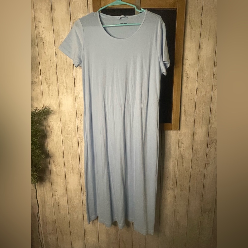 Lands End Light Blue Short Sleeve Maxi Dress M 10/12 Regular Capsule